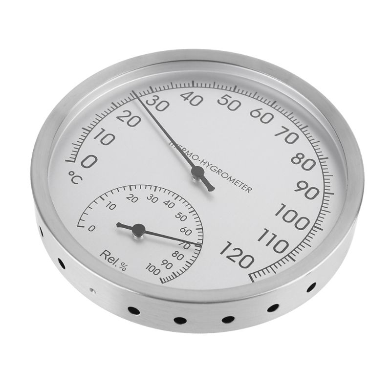 127mm 5 "termometer hygrometer væghængt rustfrit stål indendørs udendørs sauna stuetemperatur fugtighedsmåler monitor