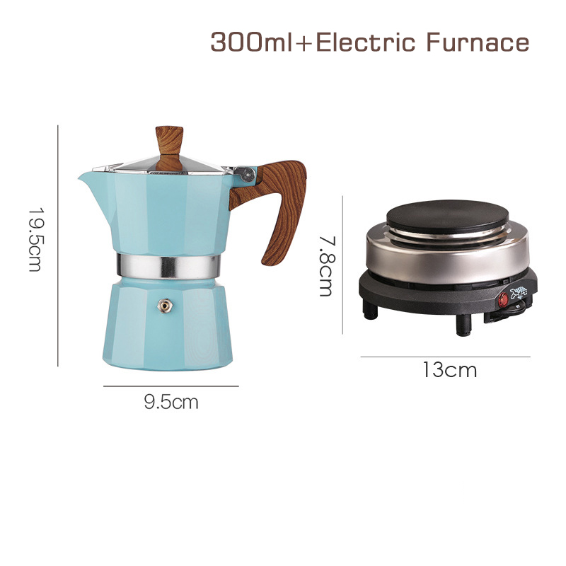 Przenośny ręcznie parzony ekspres do kawy kuchenka elektryczna zestaw dziesięciopunktowy zestaw do mokki do parzenia kawy w domu mała włoska ekstrakcja: Blue 300ml Suit
