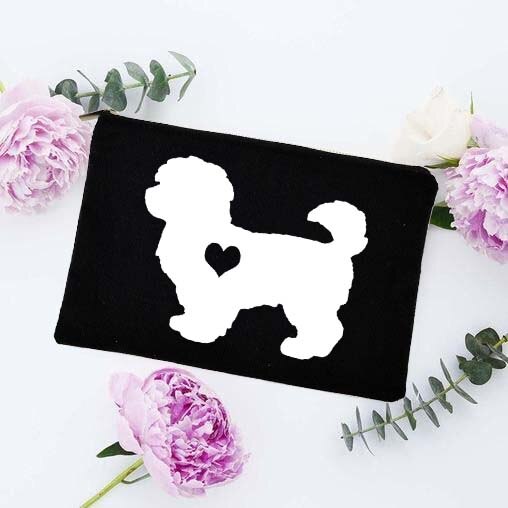 Fun Liefde Hond Afdrukken Cosmetische Zakken Make Pouch Canvas Herbruikbare Purse Beauty Bag Organizer Toilettas Tassen Eco Wassen Pouch: W03387-TBBK-D