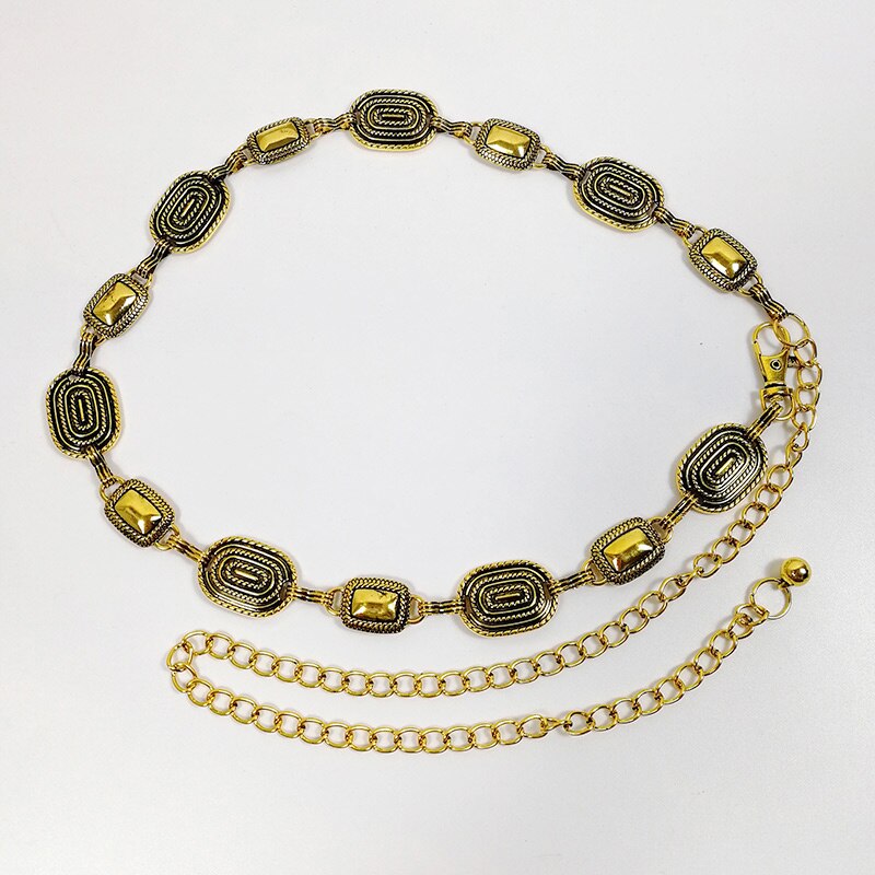 Guld kedja bälte vintage metall långa silver kedjor bälten för kvinnor midja ceinture femme midjeband klänning riem: Guldkedjebälte 2
