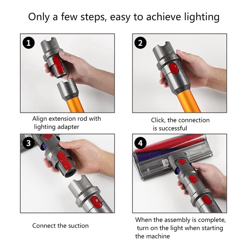 Electric Floor Brush Head For Dyson V7 V8 V10 V11 Vacuum Fluffy Soft Roller Head Quick Release Floor Head+LED Converter