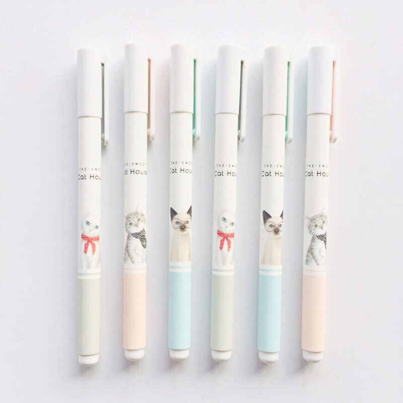 1X Cute Little Cat Kitten Gel Pen Rollerball Pen School Office Supply Student Stationery Black Ink 0.38mm