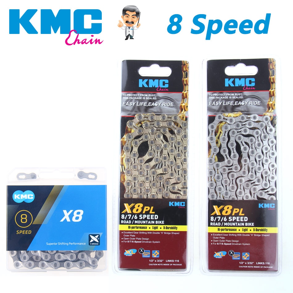 Cadena de bicicleta Original KMC X8 X8pl, 8 velocidades, 116 eslabones, ultraligera, 8V, para MTB, 8 s