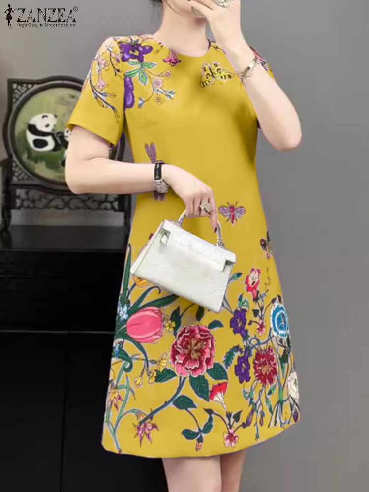 Zanzea zomerjurk met bloemenprint voor dames, stijlvolle feestjurken, korte mouwen, werkjurk, zomerjurk, bohemian vestidos