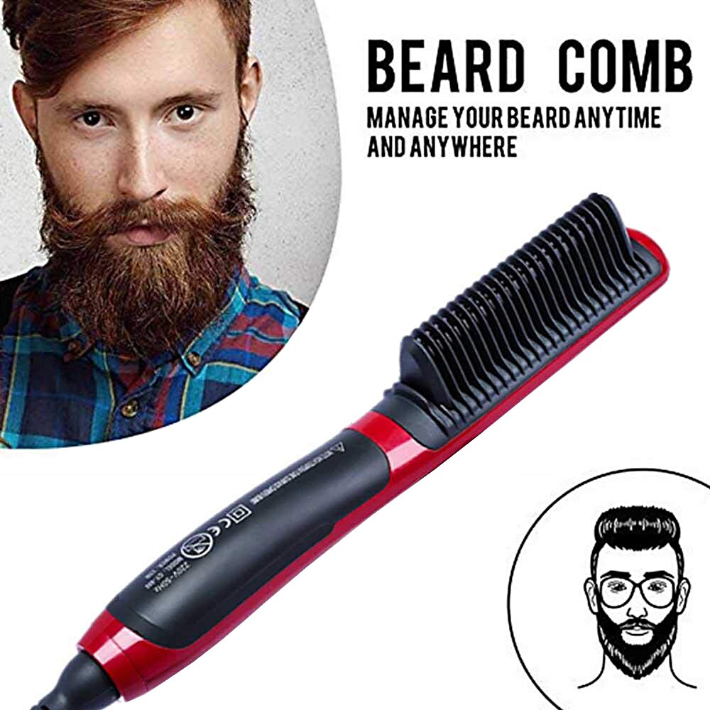 Plancha de barba multifuncional para hombre, cepillo Styler, rizador de cerámica, plancha eléctrica, peine , máquina para el cuidado del cabello