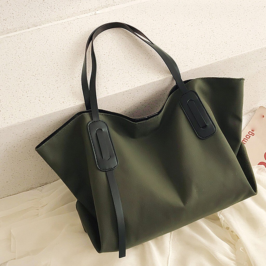 Sac à bandoulière pour femmes tendance grande capacité couleur uni toile Sac à main Sac à bandoulière Shopping Sac à main décontracté Sac Sac à main #20