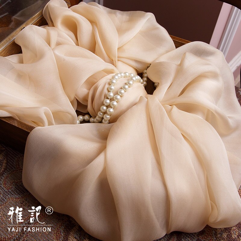 Bufanda de seda 100% para mujer, bufanda de seda Color Beige Nude Foulard femme, chal suave, primavera Otoño Invierno verano