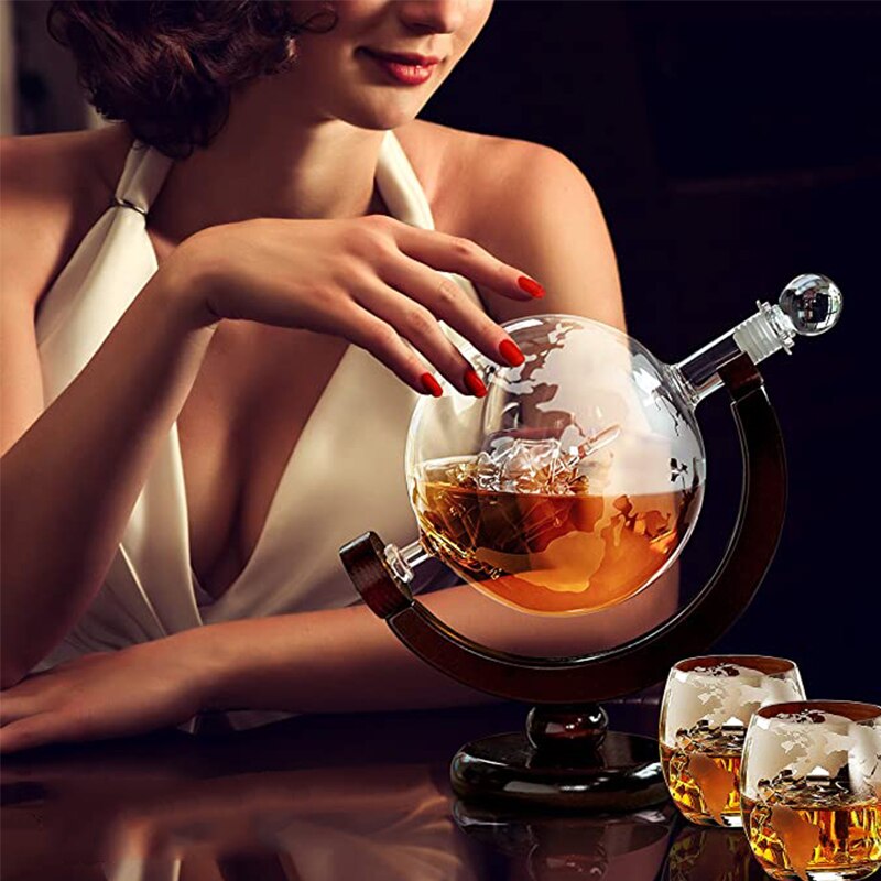 Juego de decantador de Whisky con forma de globo, copa de vino , velero interior, mapa del mundo, superficie, Whisky, decantador para Vodka, licor, Carafe, sin plomo