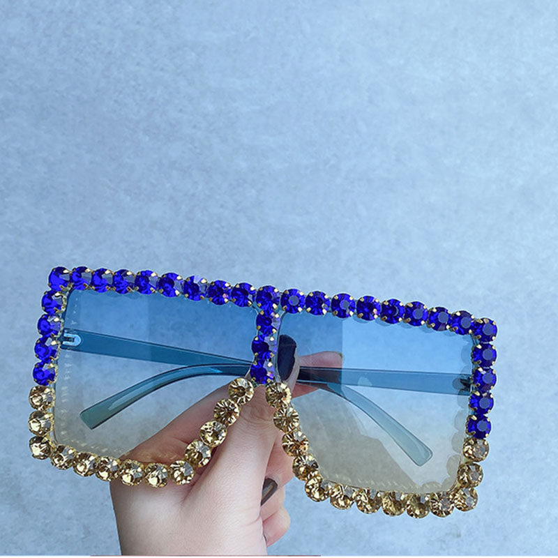 Overdimensionerede hipster farverige solbriller til kvinder luksuriøse diamant bling krystal solbriller til mænd  uv400 syninger briller