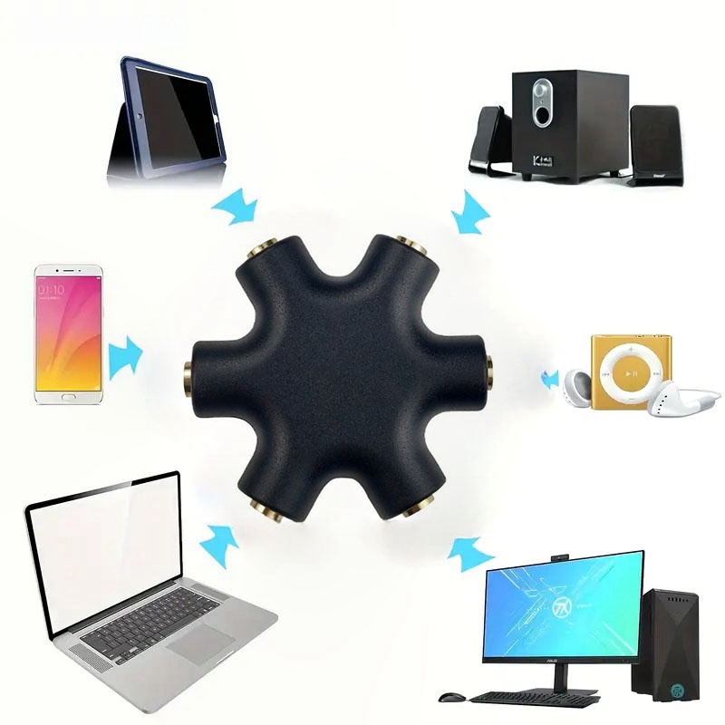 Répartiteur Audio 3.5mm avec câble adaptateur, 1 mâle à 5 femelles, câble séparateur Audio pour écouteurs, convertisseur de sortie sonore Aux multi-ports