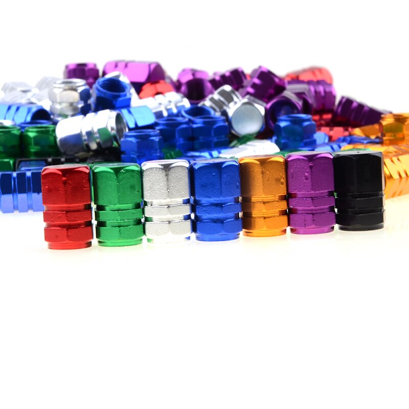 4 sztuka/zestaw wentyl opony samochodowej nakrętki na wentyle opon powietrza pokrywa zaworu aluminium uniwersalny hermetyczne 7-kolory „ w kształcie sześciokąta”