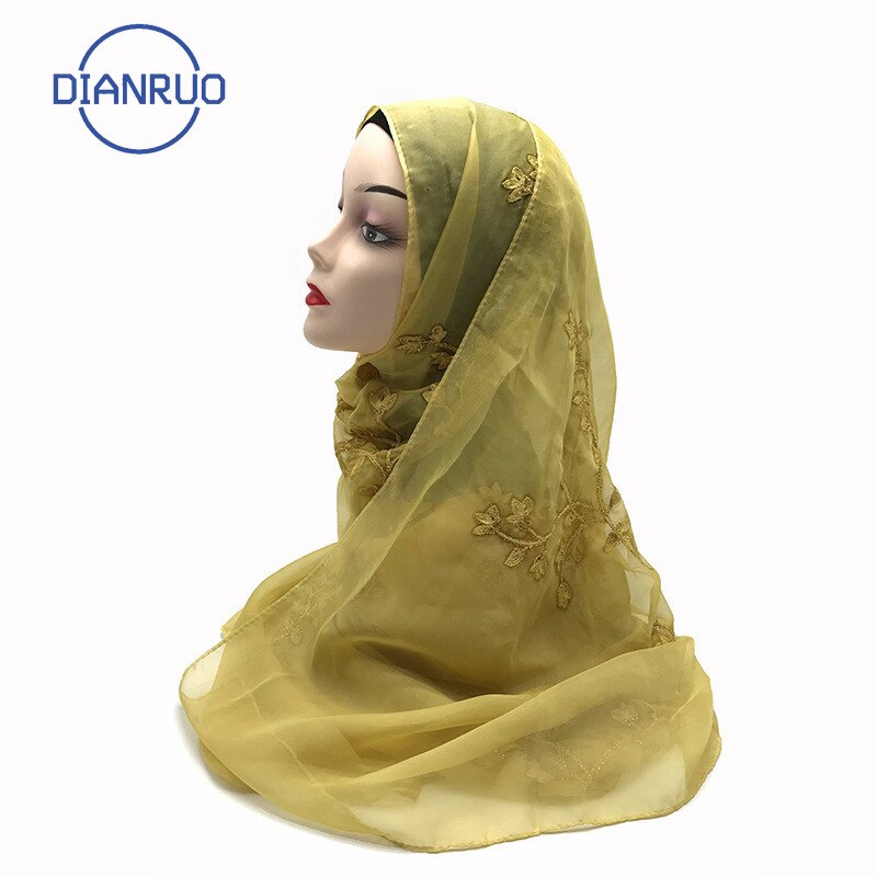 Dianruo nyeste kvinder sommer tyndt åndbart tørklæde solid broderet tørklæde blød chiffon hijab damer wrap sjal tørklæde  r164