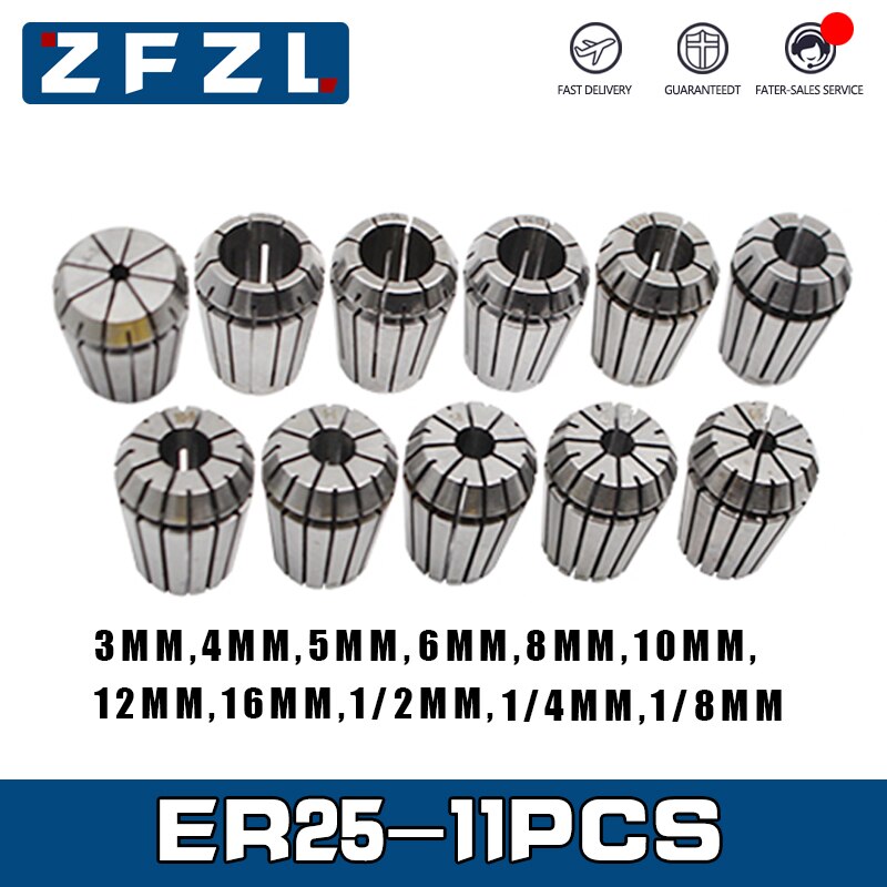 Juego de pinzas ER25, centro de mecanizado CNC de mandril, resorte ER25, 3/4/5/6/8/10/12/16/3.175/6. 7mm, 11 Uds.