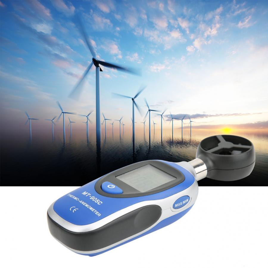 MT-905C Digital Anemómetro Digital portátil medidor de temperatura termometro medidor de velocidad del viento