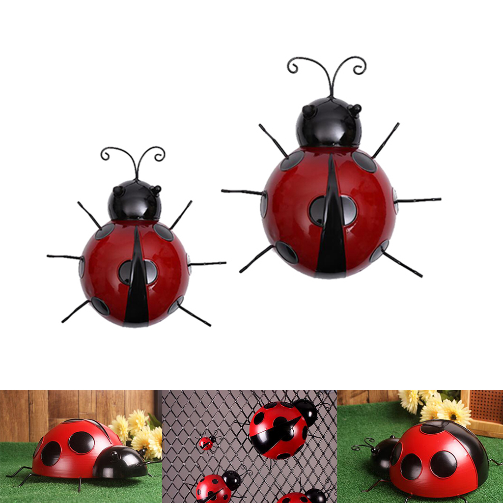 2Pcs/Set Metal Ladybug Statues for Wall Art Decor, Outdoor Garden Decor (10cm and 16cm)