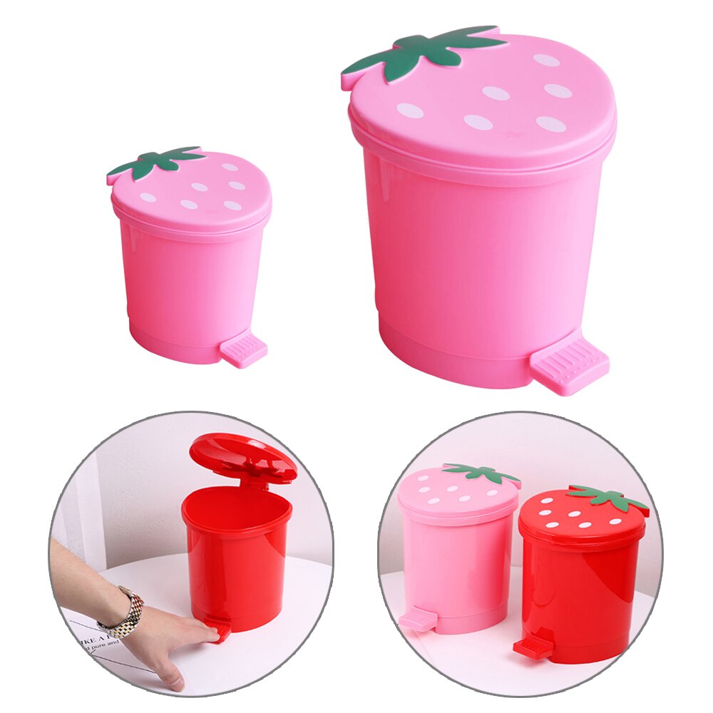 Mini Cute Desktop Trash Can With Lid Strawberry Trash Can For Desk Kitchen Trash Can Girls Kids Kids Room Decor