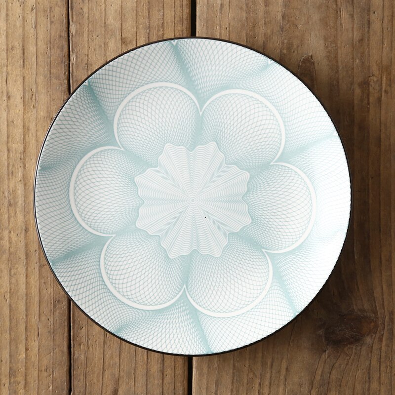 Plato japonés de 8- pulgadas de cerámica esmaltada, plato de estilo europeo con verduras de colores, conciso, para el hogar, pequeño plato para filete.: 5