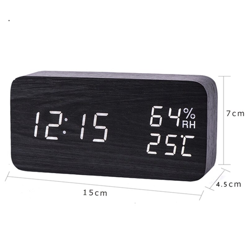 LED Wooden Alarm Clock Watch Table Voice Control Digital Wood Despertador Electronic Desktop USB/AAA Powered Clocks Table Decor