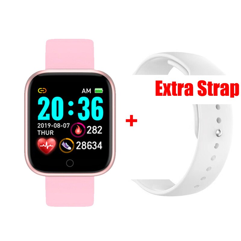 Smart Uhr Männer Herz Rate Fitness Tracker Sport Blutdruck Monitor Smart Uhr D20 Frauen Smartwatch für Android IOS: pink add white