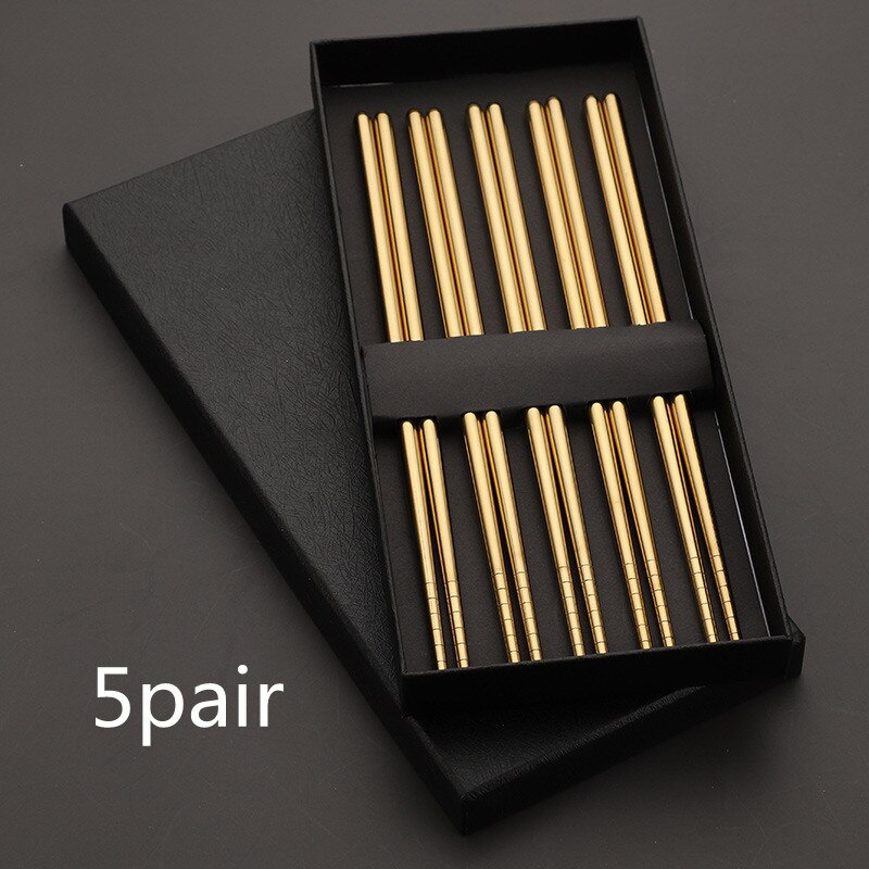 1 Pair Chopsticks Non-Slip Chinese Stainless Steel Reusable Metal Chopstick for Sushi Food Sticks Set Tableware Kitchen Tool: 5pair gold