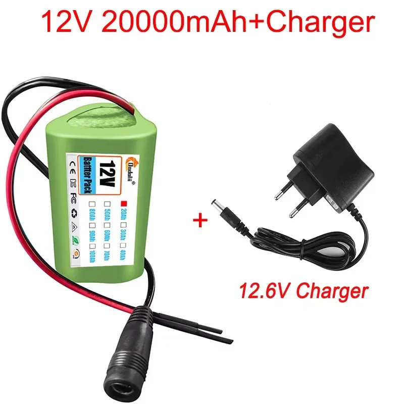 12V 18650 Battery Pack 2000mah 3S1P Li-ion Rechargeable Batteries with BMS Lithium Cells Protection Board +12.6V Charger: GRAY