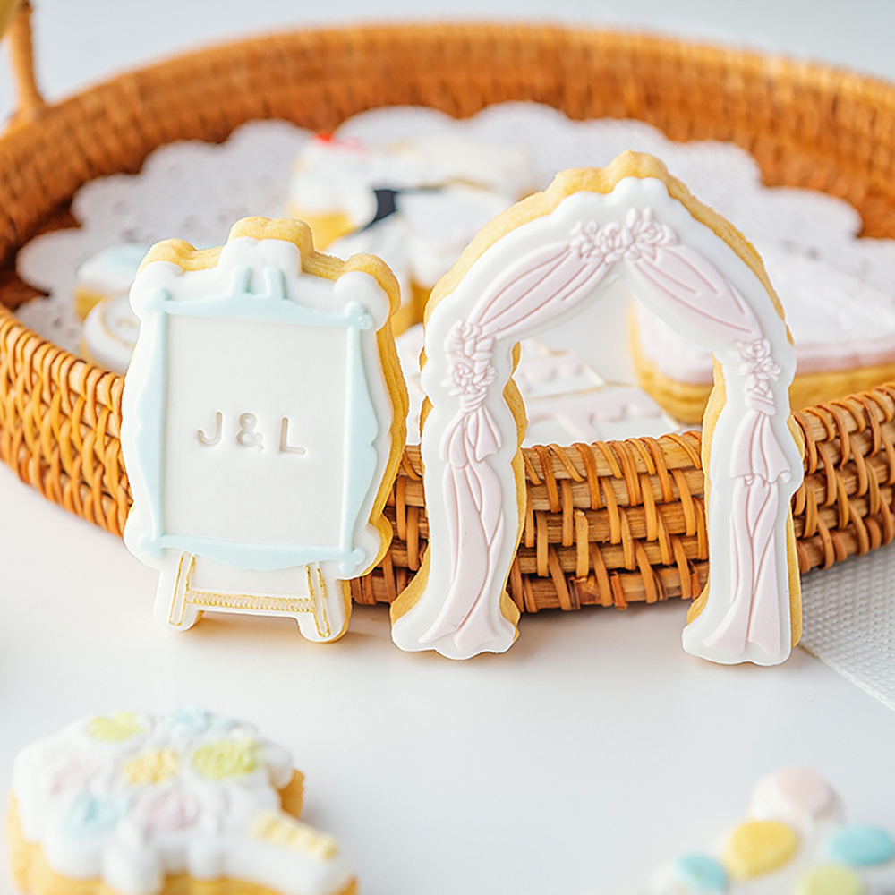 Cortadores de émbolo de galletas de cumpleaños para novio de boda, molde de pastel de Fondant, herramientas de decoración de pasteles de Sugarcraft, sello de galletas