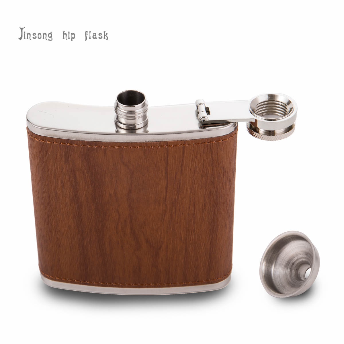 1 piezas de cuero de madera 6 oz Petaca personalizada de acero inoxidable con embudo