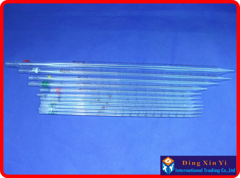 (10 pieces/lot)graduated pipette,2ml glass burette,resolution 0.02ml,Glass measuring Pipette with coding gand