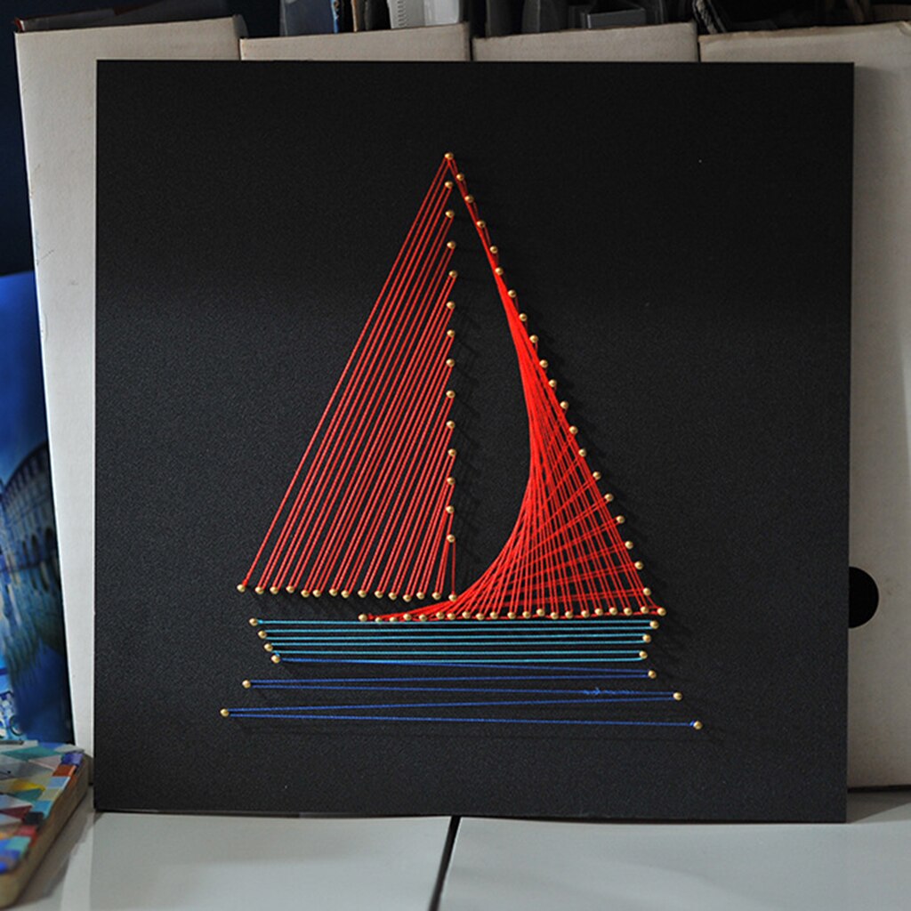 DIY Craft String Art Kits Handmade Ship Sailboat Painting for Kids Beginner Home Wall Decor