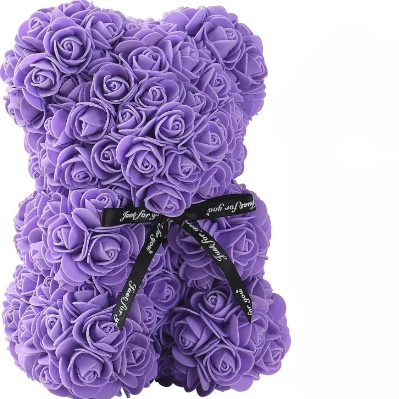 2025 Nouvelle fleur artificielle Rose éternelle ours en peluche pour maman fête des mères anniversaire saint valentin et décorations d'anniversaire: Violet