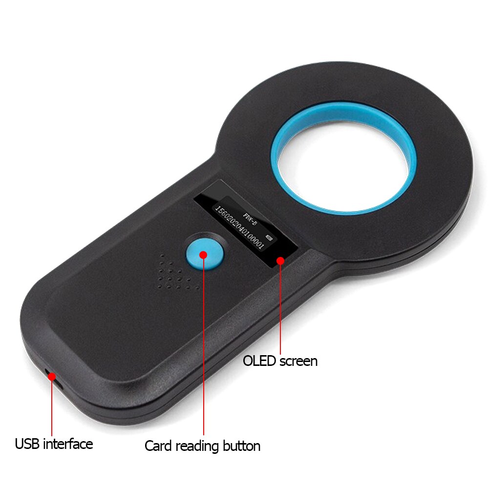 Rechargable Handheld Animal Pet ID Chip Digital Scanner Dog Cat 134.2KHz Identification Tag Card Reader Chip with OLED Display