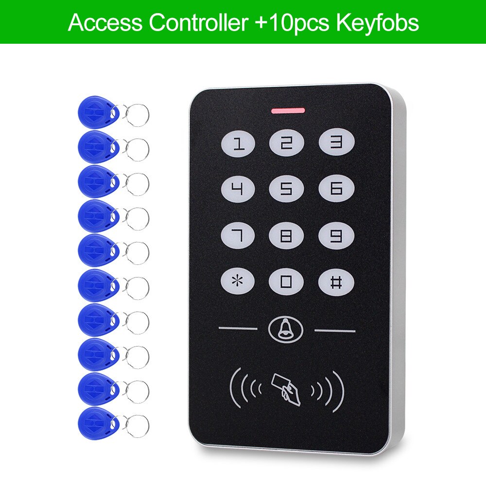 Standalone 125KHz RFID Keyboard Access Control Keypad Waterproof Cover Controller 10pcs Keyfobs for Door Access Control System: Keypad with 10 keys