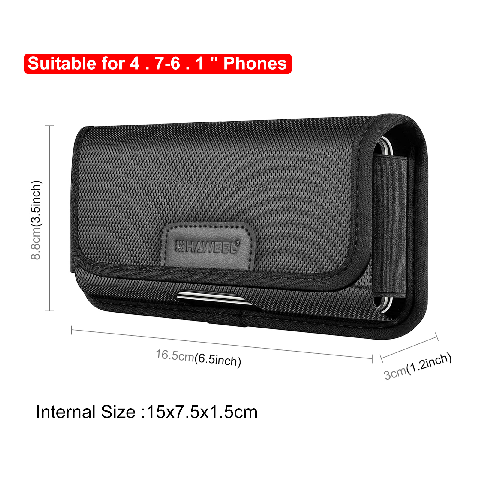 HAWEEL Phone Holster Case Nylon Cell Phone Belt Clip 4.7-6.8inch Pouch Carrying Case Waist Bag For iPhone 15 13 12 SamsungGalaxy: black