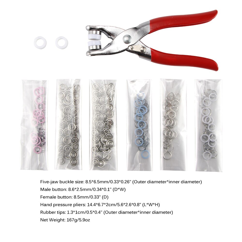 200 Stuks Drukknop Naaien Gratis Knoppen Tool 4 Kleuren Ring Met Rubber Tips Tang Reset Naaien Knop Persmachine naaien Tool