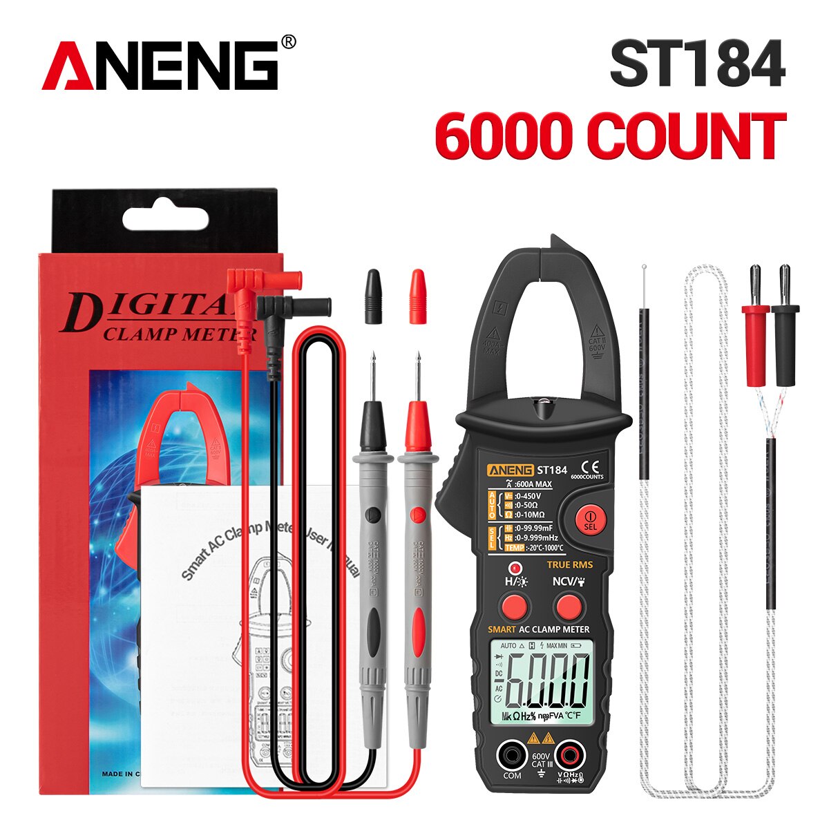 Digital Multimeter Clamp Meter DC/AC Voltage Detector AC Amp Meter with Ohm Capacitance NCV Continuity Diode Temperature Tester: Black