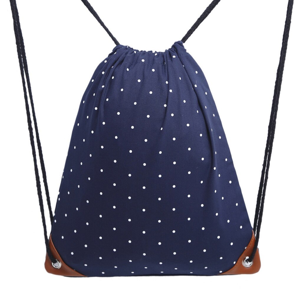 Mochila deportiva para gimnasio para mujer, mochila escolar para mujer, saco de lienzo impreso, bolsa para playa multifuncional con cordón de lunares, bolsa de viaje para ir de compras: royal blue