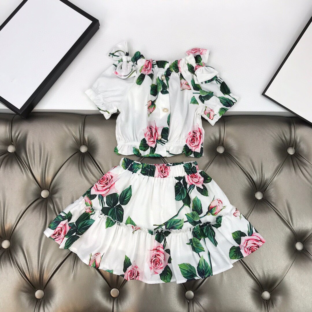 Moda da menina malha meninas roupas definir meninas verão marca de moda conjunto crianças camisa + saia 2 pçs da criança roupas da menina