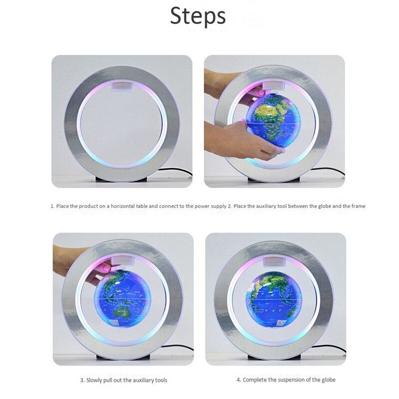 4Inch Magnetische Levitatie Globe Ronde Frame Globe Roterende Magnetische Bal Air World Map Voor Kantoor Set Off