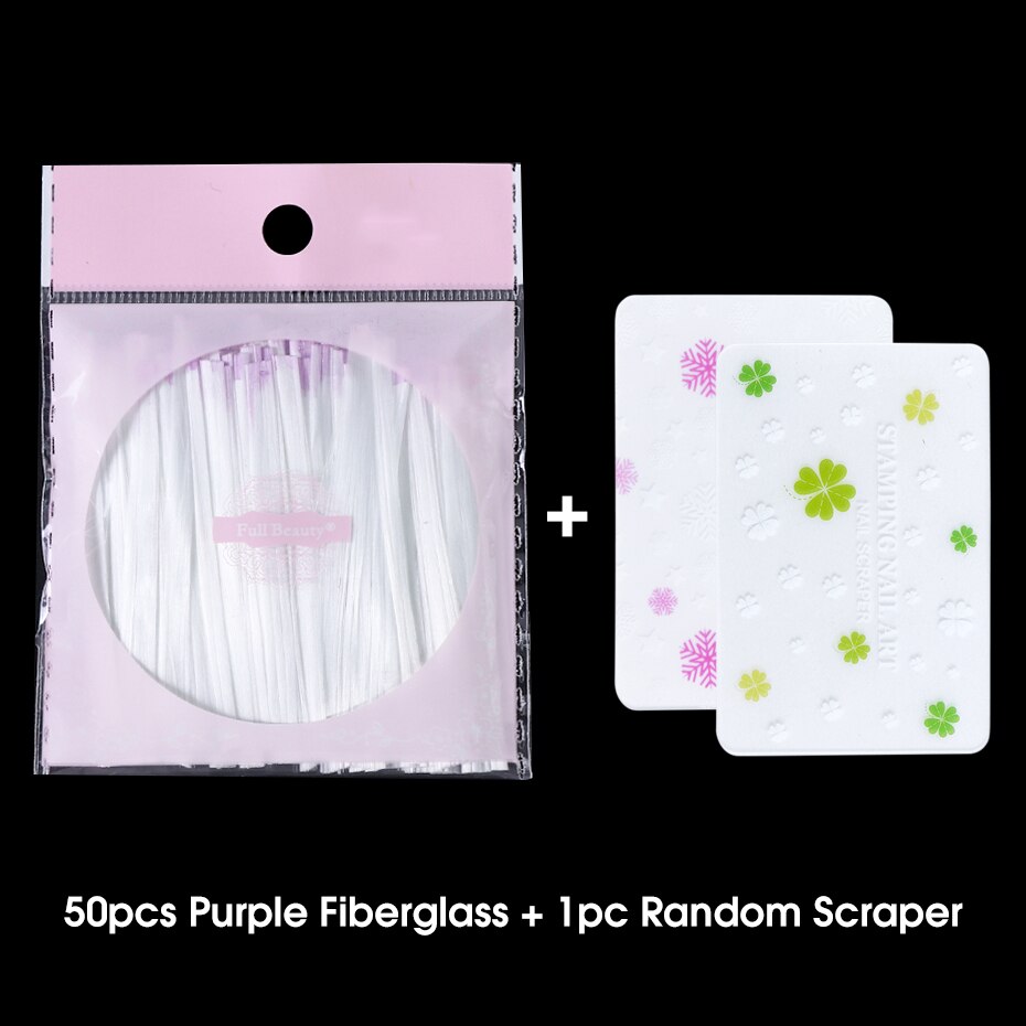 Glasfiber nagelförlängning byggande silke glasfiber nagelspetsar förlängningar form uv gel manikyr diy fiber former naglar verktyg  be1578: Skrapa 50pc lila