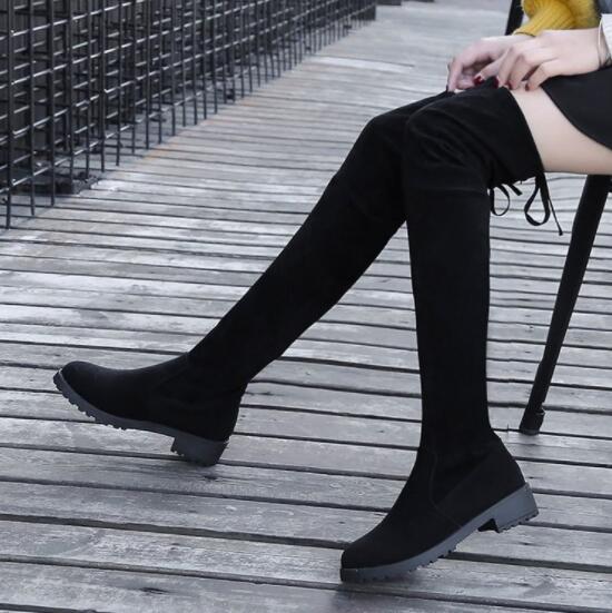 NAUSK Thigh High Boots Female Winter Boots Women Over The Knee Boots Flat Stretch Sexy Shoes Black Botas Mujer