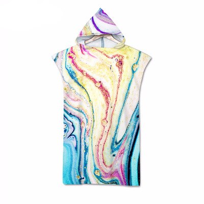 Sommer hætteklædt badehåndklæde mikrofiber våddragt marmor print skiftende kappe poncho surf håndklæde til svømning udendørs badekåbe: E
