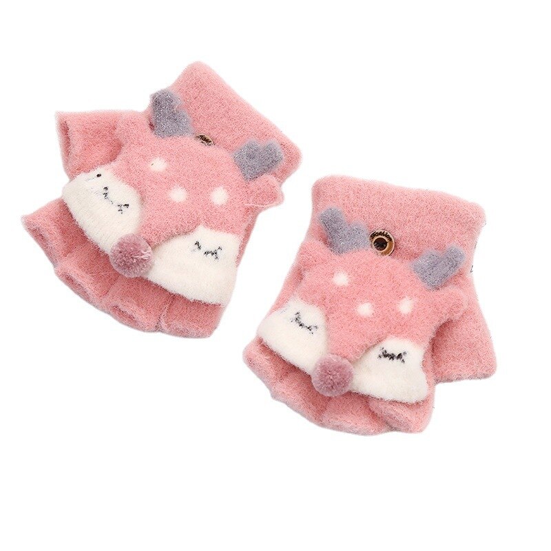Baby Handschoenen Baby Winter Handschoenen Wanten Peuter Baby Warm Knit Convertible Flip Leuke Cartoon Herten Fleece Wanten Handschoenen