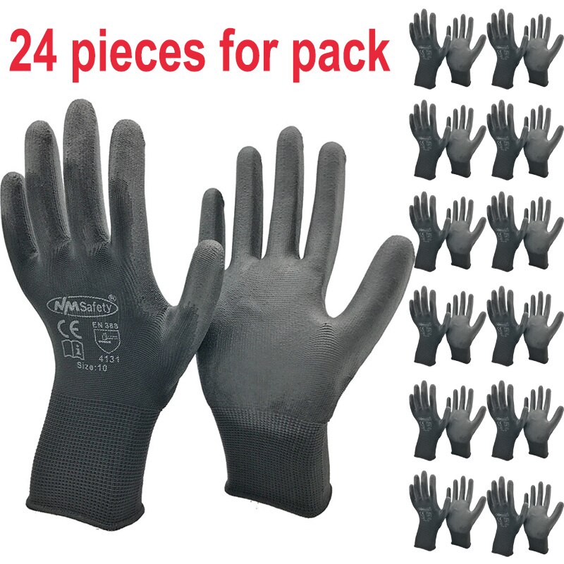 24Pieces/12Pairs of PU Nitrile Rubbe Safety Coated Work Gloves Mechanical Construction Working Glove For Men Obtained CE EN388: PU1350 -BLK / XXL
