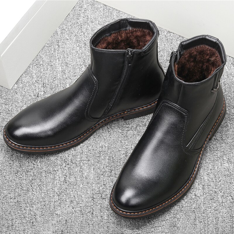 Winter Laarzen Voor Mannen Warme Wootten Mannen Lederen Rits Laarzen Maat 40-45 Enkellaarsjes Mannen 'S Winter Schoenen #5266