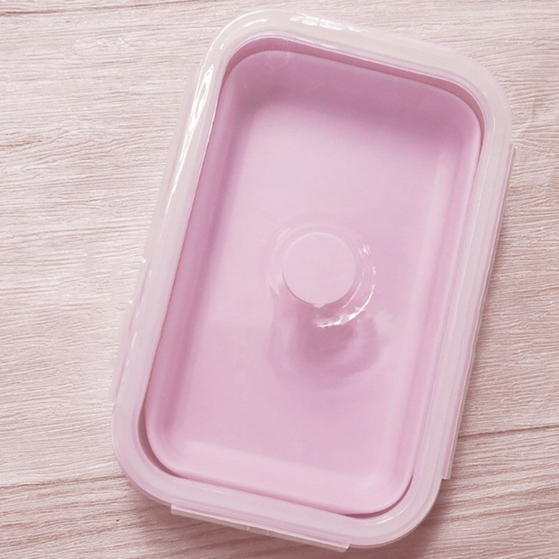 LUDA Pink Food Grade Silicone Lunch Box Folding Eco-Friendly Food Container Bento Box Collapsible Portable Microwave Crisper B