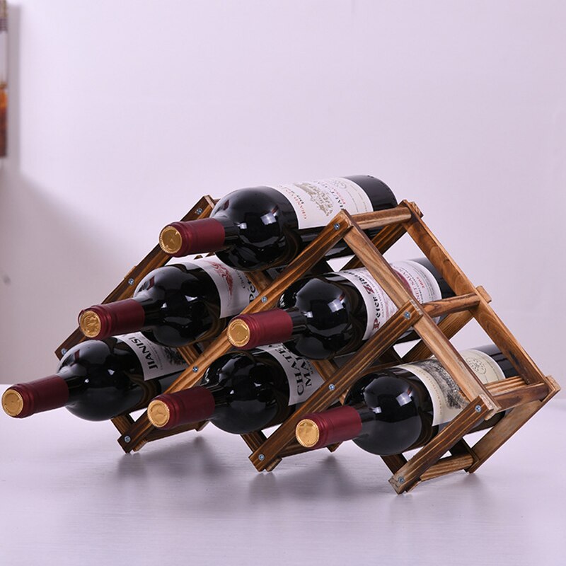 Wooden foldable DIY adjustable red wine rack holder 3/5/6/10 Bottle Holder Bar Display Shelf Home Storage decoration: Retro 6 bottle rack