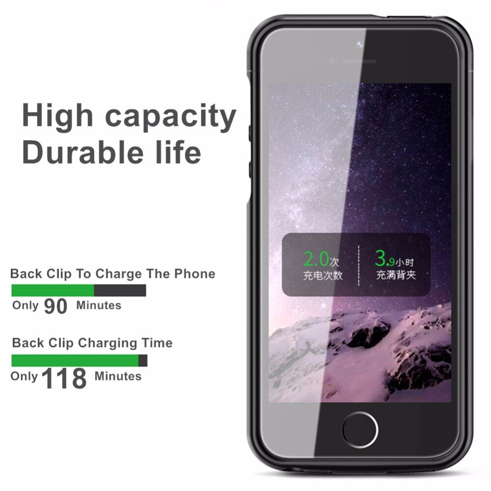 Batterie externe 4000 Mah pour iphone 5, étui de batterie intelligent Ultra mince, étui de chargeur de secours pour Apple iphone 5 5s SE