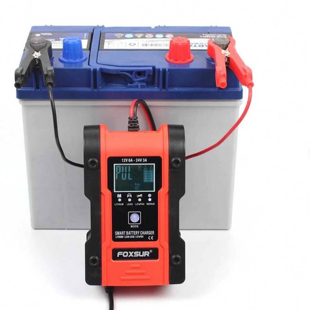FOXSUR 12V 24V 6A ładowarka samochodowa naprawy 7-etap ładowarka na żel mokro AGM 12.6V litowo LiFePO4 bateria LiPo
