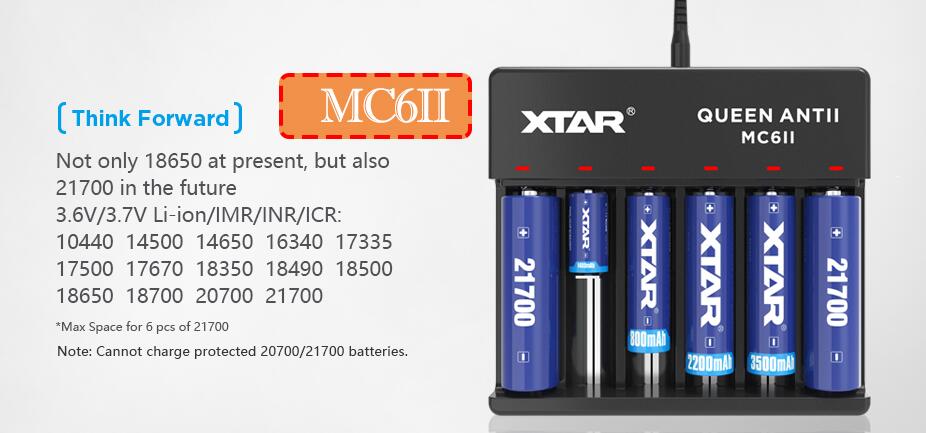 XTAR VC2 VC2 plus VC4 VC2S Colorful VA LCD battery charger for 10440/16340/14500/14650/18350/18500/18650/18700/21700/20700/17500: MC6II