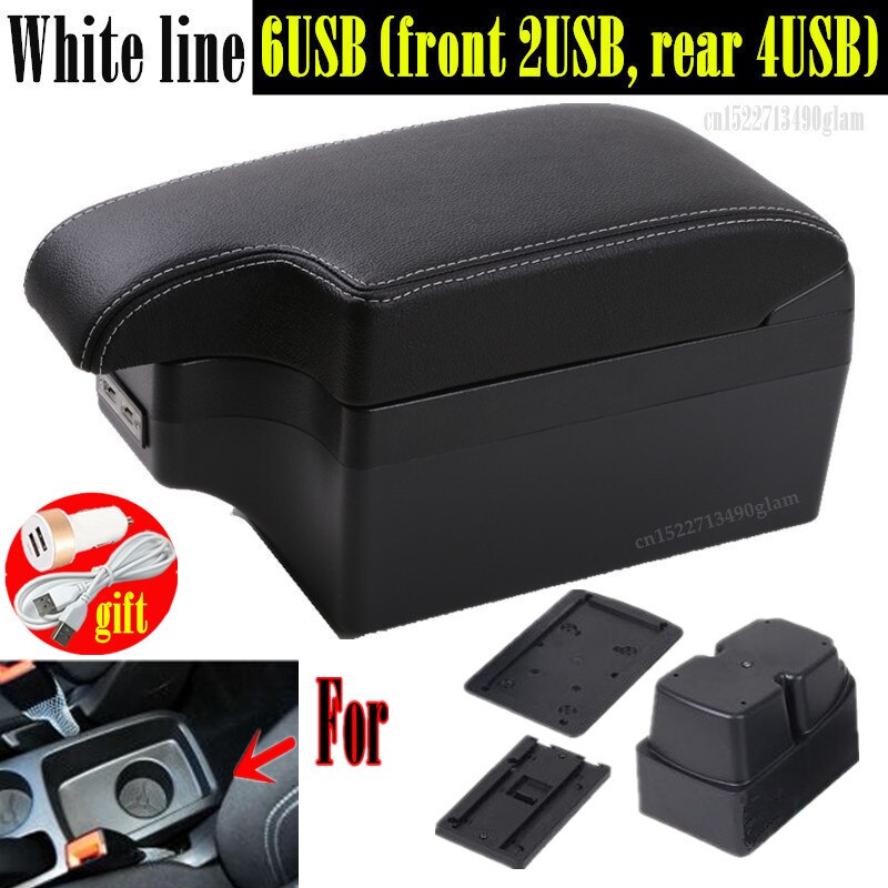 For Ford Fiesta armrest box central Store Centre Console box with cup holder: Full set  white line
